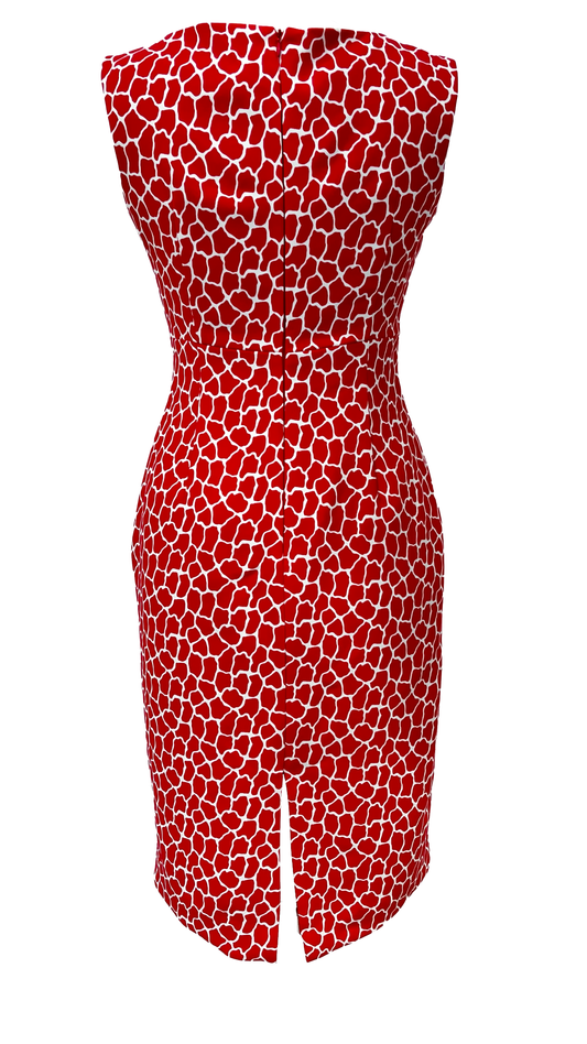 Robe de cocktail Rouge, imprimée Girafe